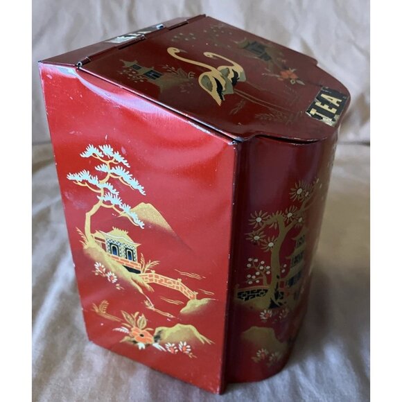 BARET WARE ENGLAND TIN TEA CADDY, CHINOISERIE - 6.5” - Picture 5 of 6